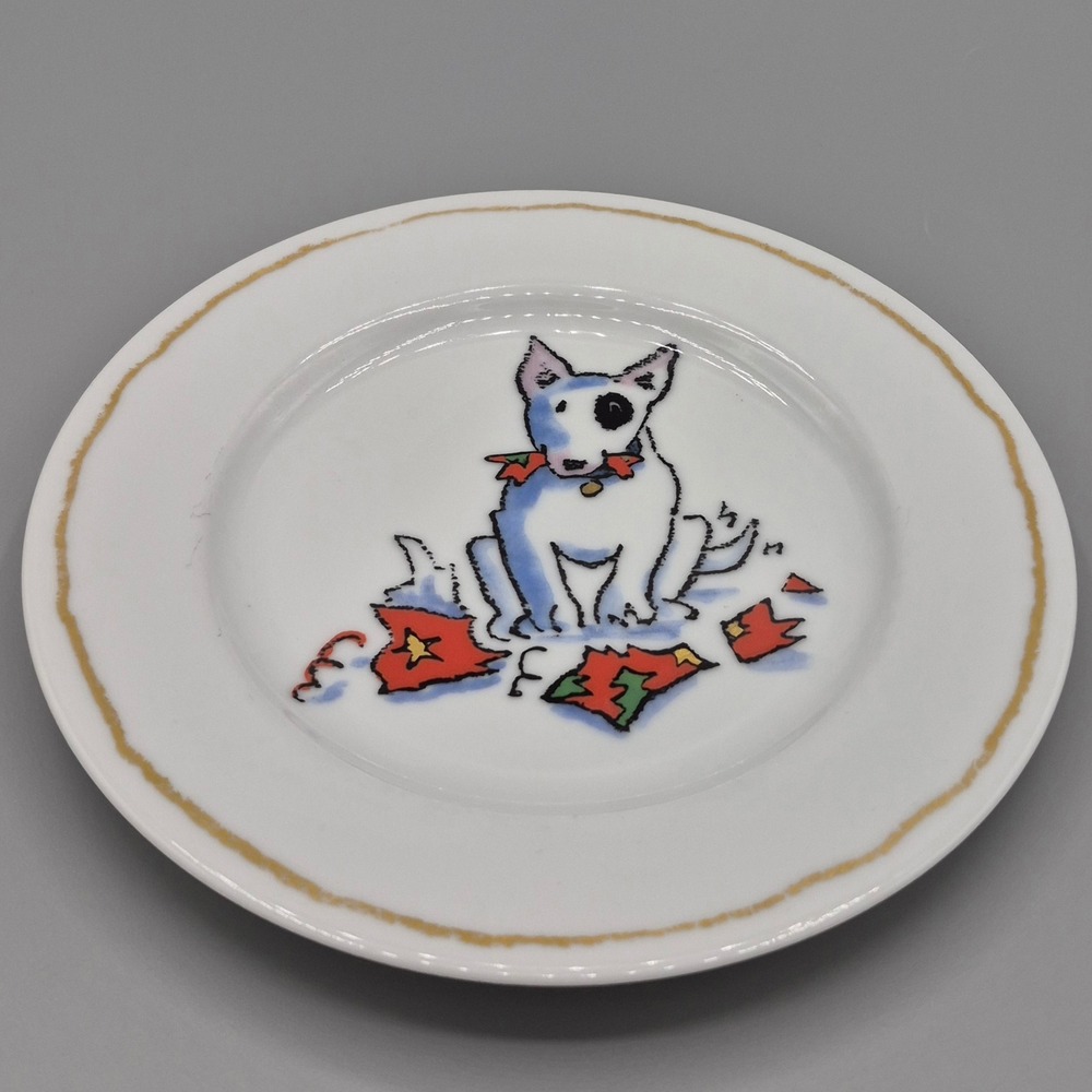 Williams Sonoma Trouble Bull Terrier Dog Christmas Appetizer Plate Made in Japan